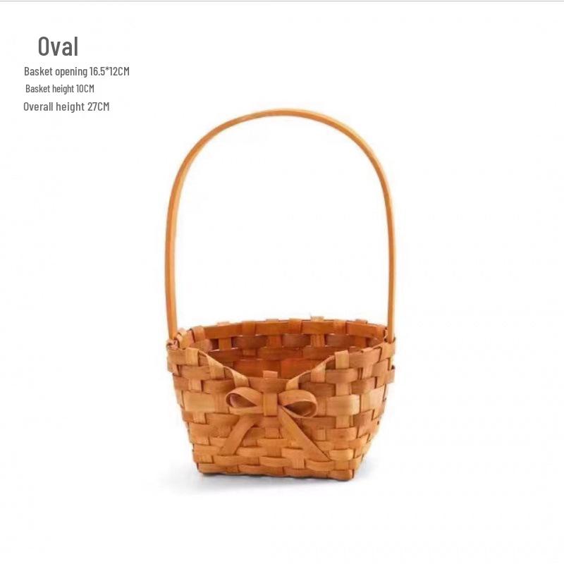 Pastoral-Style Handwoven Rattan Flower Basket - Small Decorative Green Plant Basket