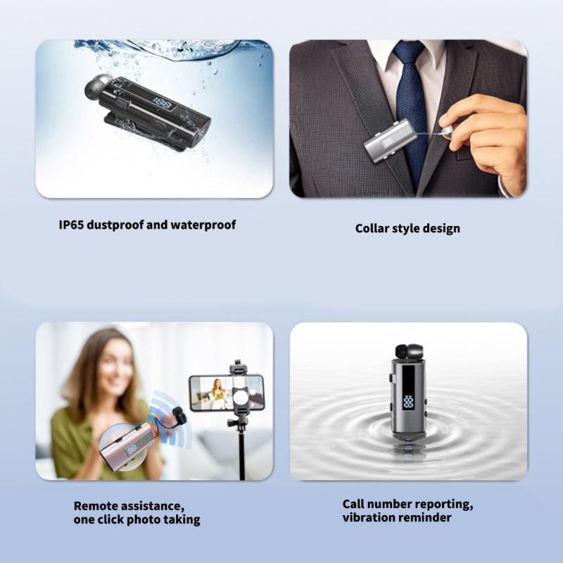 Wireless Bluetooth-compatible 6.0 Lavalier Headset Featuring 30 Hours Call Time 50 Hours Music Playbacks Vibration Alert for Business