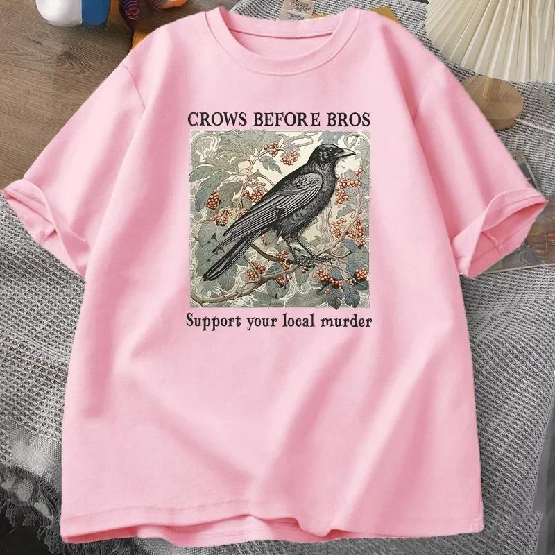 Funny Crows Before Bros Retro T Shirt Women Men Halloween Tshirt Casual Crewneck Short Sleeve Tee Dark Academia Clothing