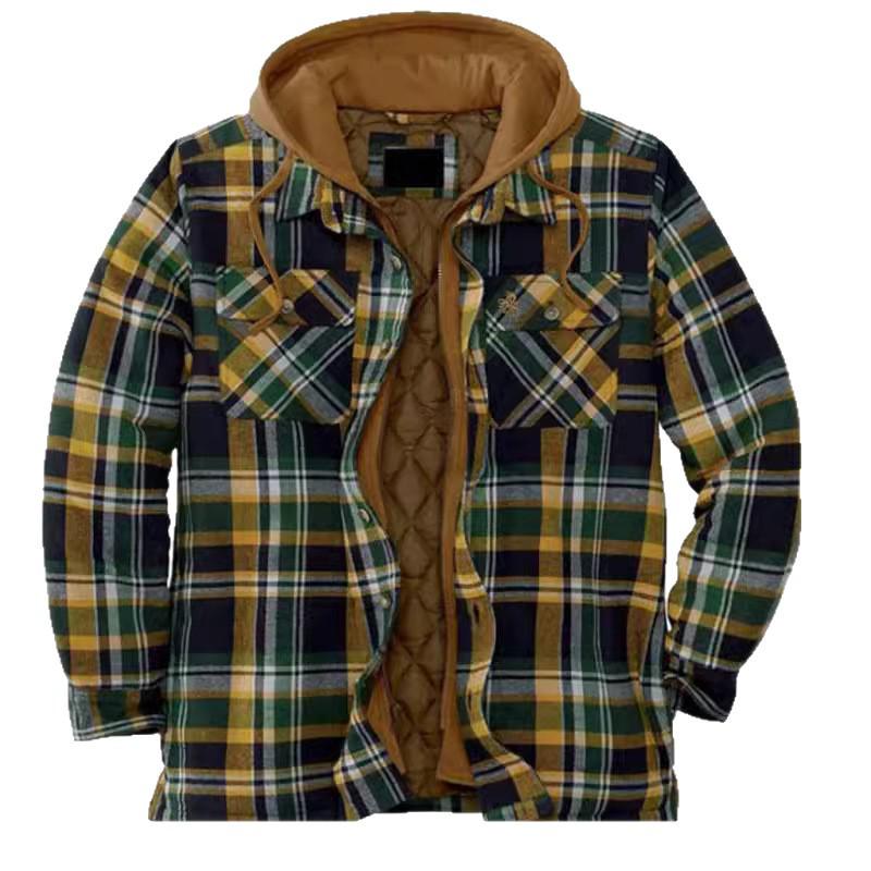 Men's Autumn/Winter Plaid Hooded Cotton Jacket 