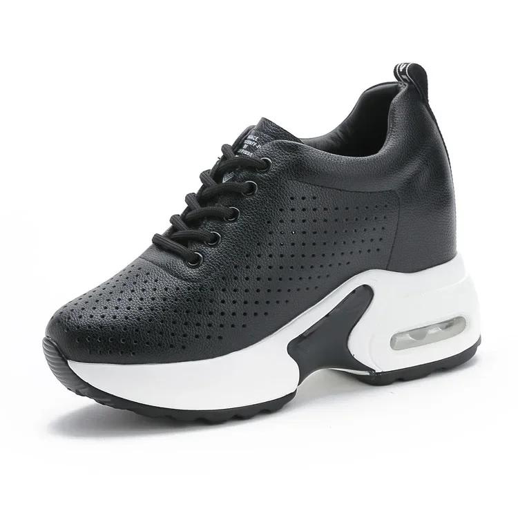 Fashion 10CM Wedge Heel Platform Dad Shoes Chunky Sneakers Air Mesh Breathable Women Sneakers Pumps Shoes Soft Leather Shoes