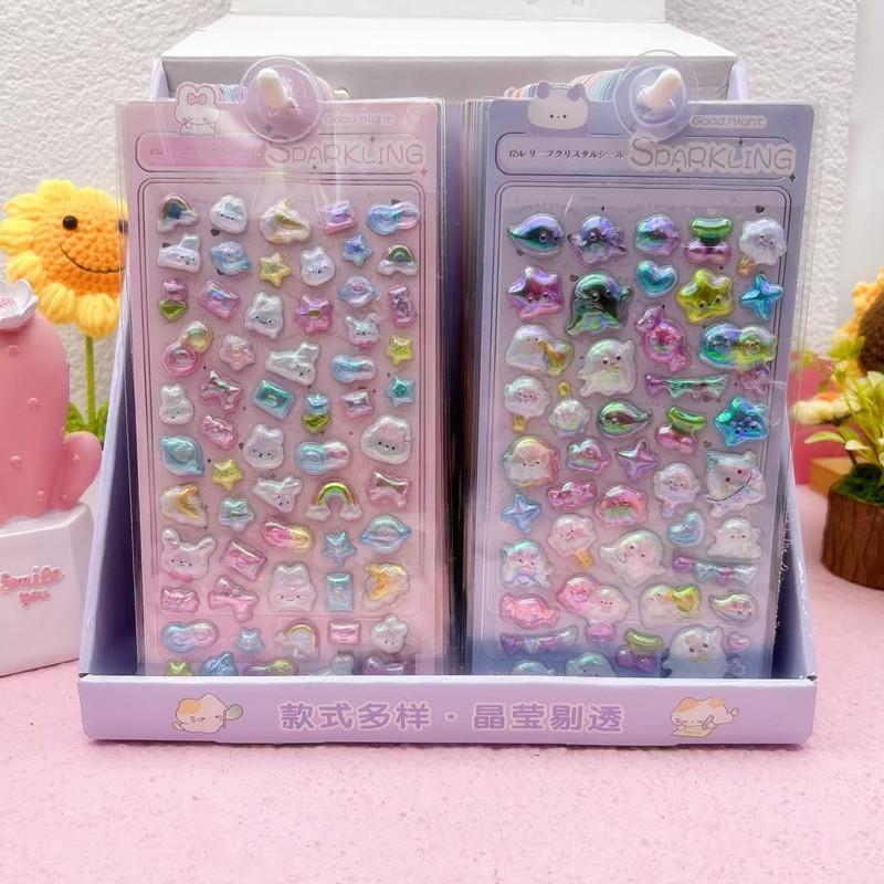 Cartoon 3D Relief Water Drop Stickers Cute and Fun Animals Rabbit Panda Stickers Diy Diary Stationery Stickers