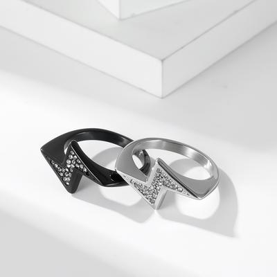 European and American Cold Neutral Wind Lightning Z Shaped Stainless Steel Ring Wedding Proposal Pair Ring Titanium Steel Hand Jewelry