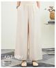Women's Summer Silk Linen Wide-Leg Pants: Literary Solid Color, Elastic Waist, Loose Fit, Thin Fashion Leggings.