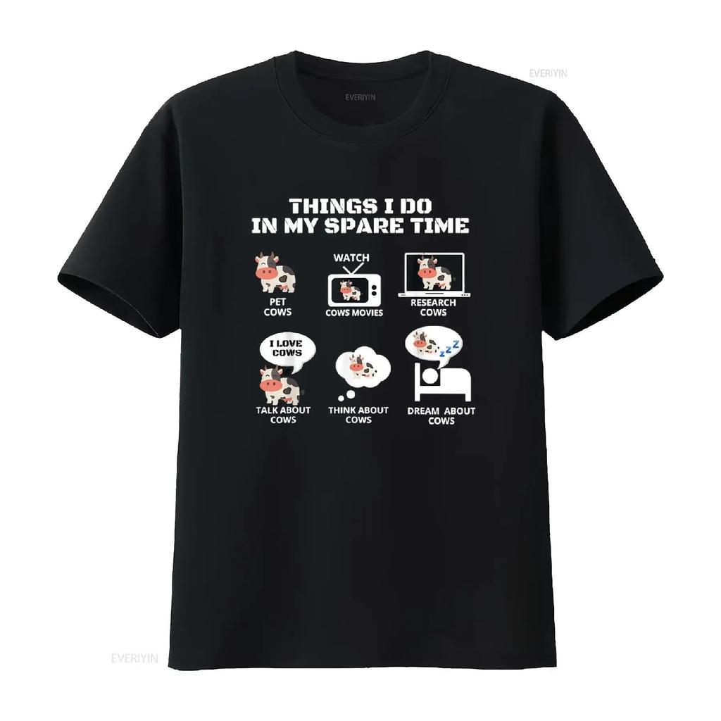6 Dinge, die ich in meiner Freizeit mache Landwirt Kuhmuster Sachen T-Shirt Schwarz Medium vintage Gewaschen mode Stilvolles Oberteil Für den täglichen Gebrauch
