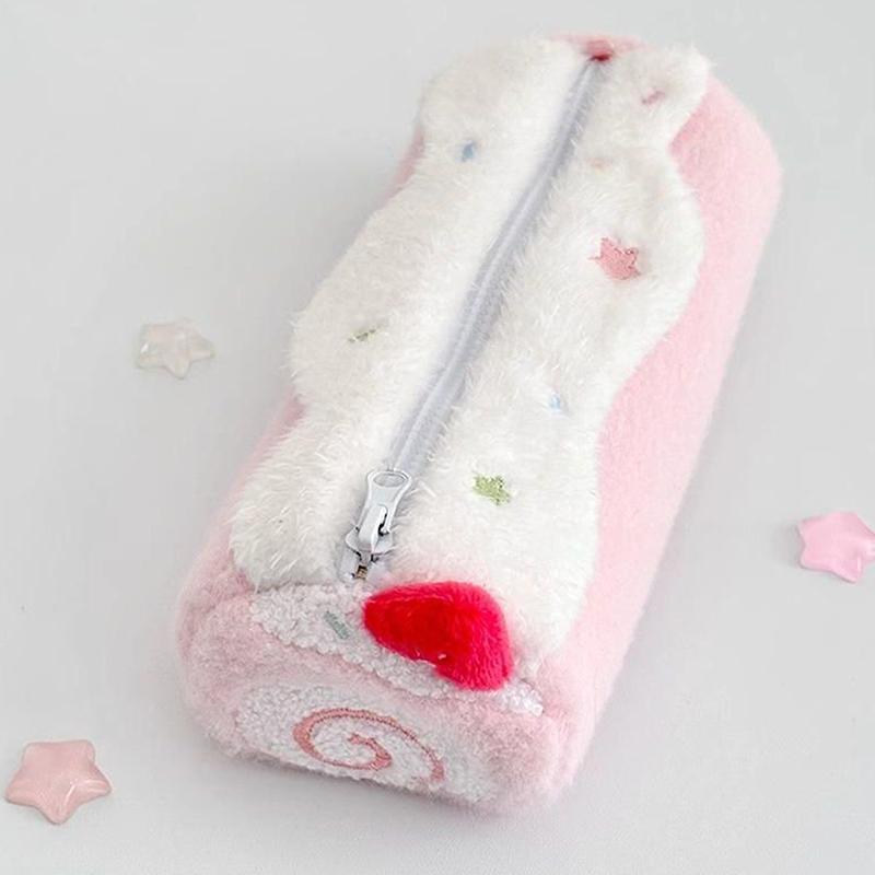 1Pc Cute Cream Swiss Roll Plush Pencil Case Large Capacity School Student Stationery Storage Bag