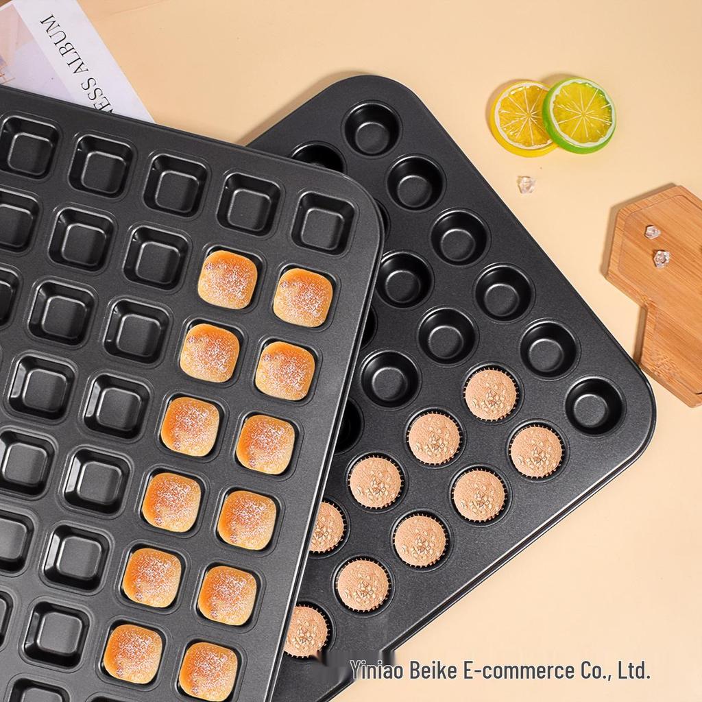 12-Cavity Mini Muffin Baking Pan with 48 Molds - Square and Round Shapes