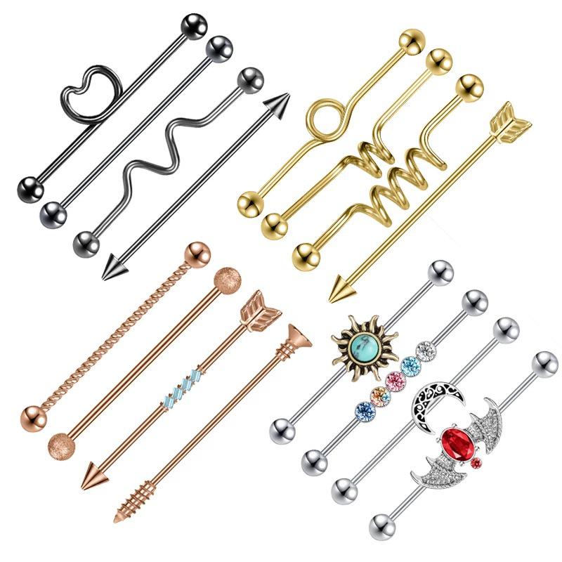 Punk Stainless Steel Titanium Long Rod Women's Cartilage Ear Stud Retro Piercing