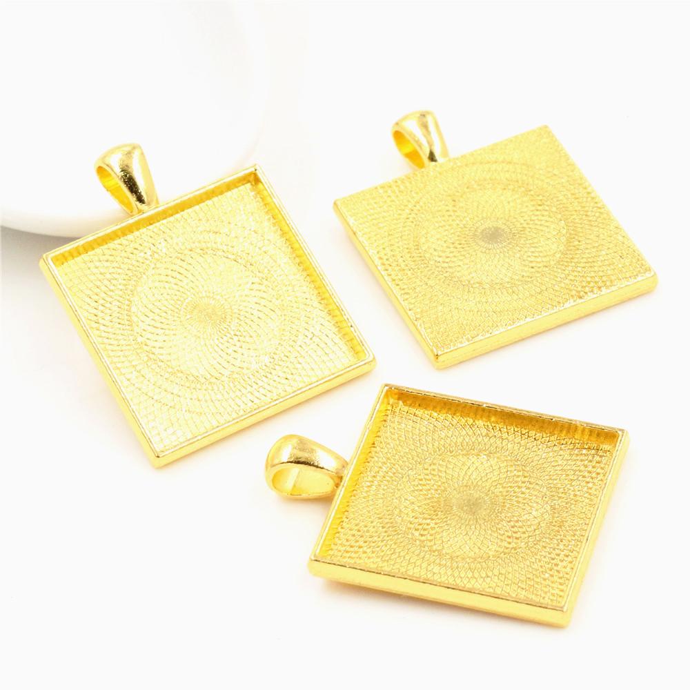 New Fashion 5pcs 25mm Inner Size 7 Colors Plated Square Cabochon Base Setting Charms Pendant,Fit 25mm Square Glass Cabochons
