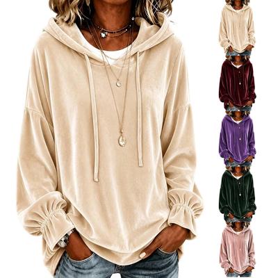 Damen Velours Kapuzenpullover mit langen Ärmeln und lockerer Passform für Herbst und Winter
