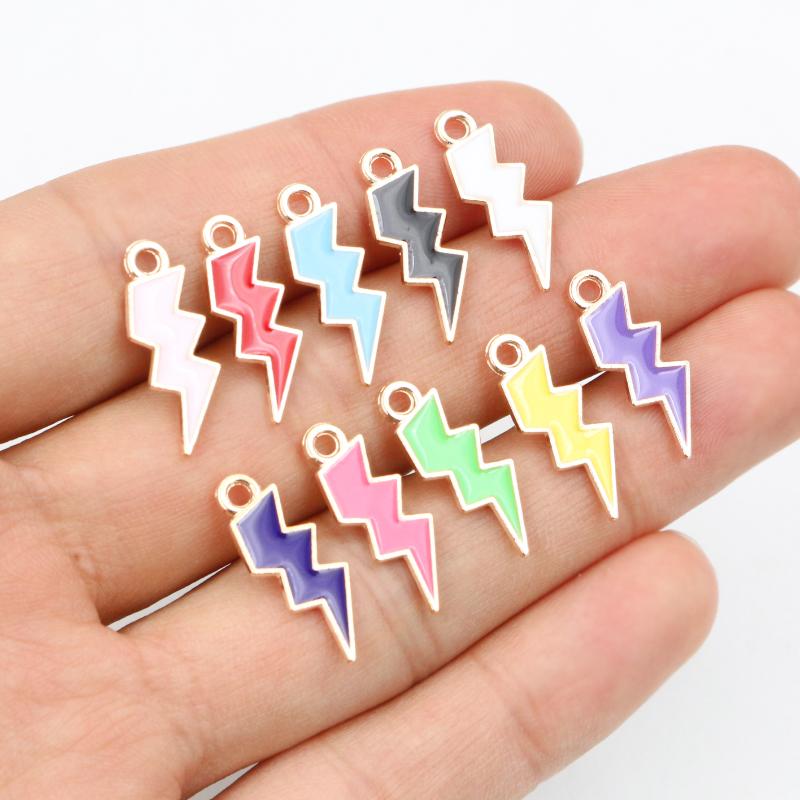 20Pcs 7*20mm Random Colors Mix New Alloy Metal Drop Oil Lightning Charms Nature Pendant For DIY Bracelet Necklace Jewelry Making