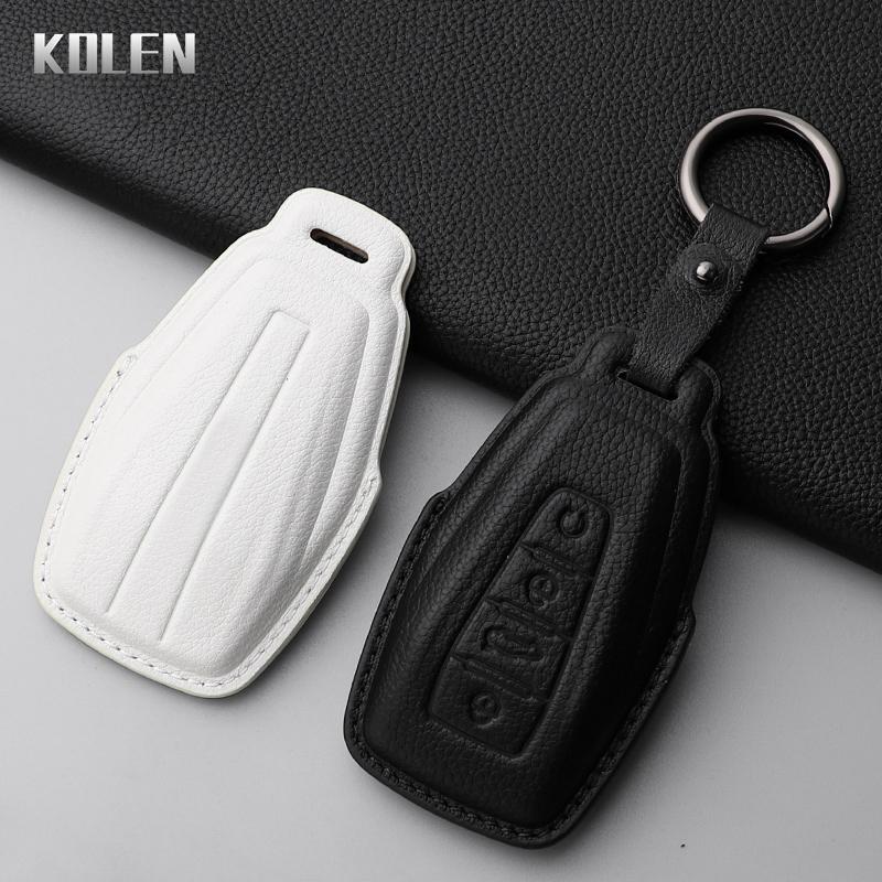 Genuine Leather Auto Smart Key Fob Cover Case Housing Fit For Geely Atlas Boyue Nl3 Coolray X6 X7 Ex7 Emgrand Kulrey Gt Gc9 Protector Key Ring