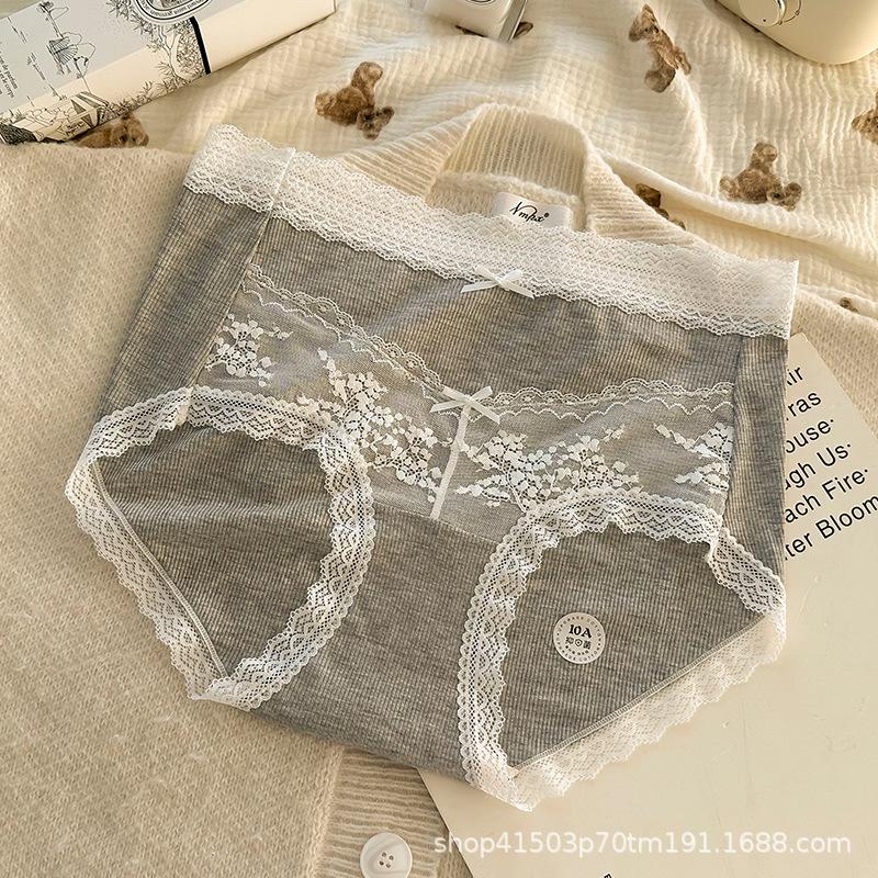 Plus Size Women's Lace Edge Girly Comfort Bag Hip High Elastic Skin Touch Midwaist Antibacterial Crotch Triangle Briefs