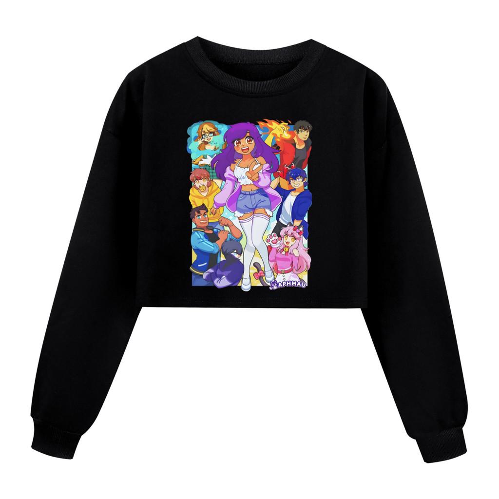 5370 Multi-color Kids Girls APHMAU Printed Long Sleeves Short Sweatshirt