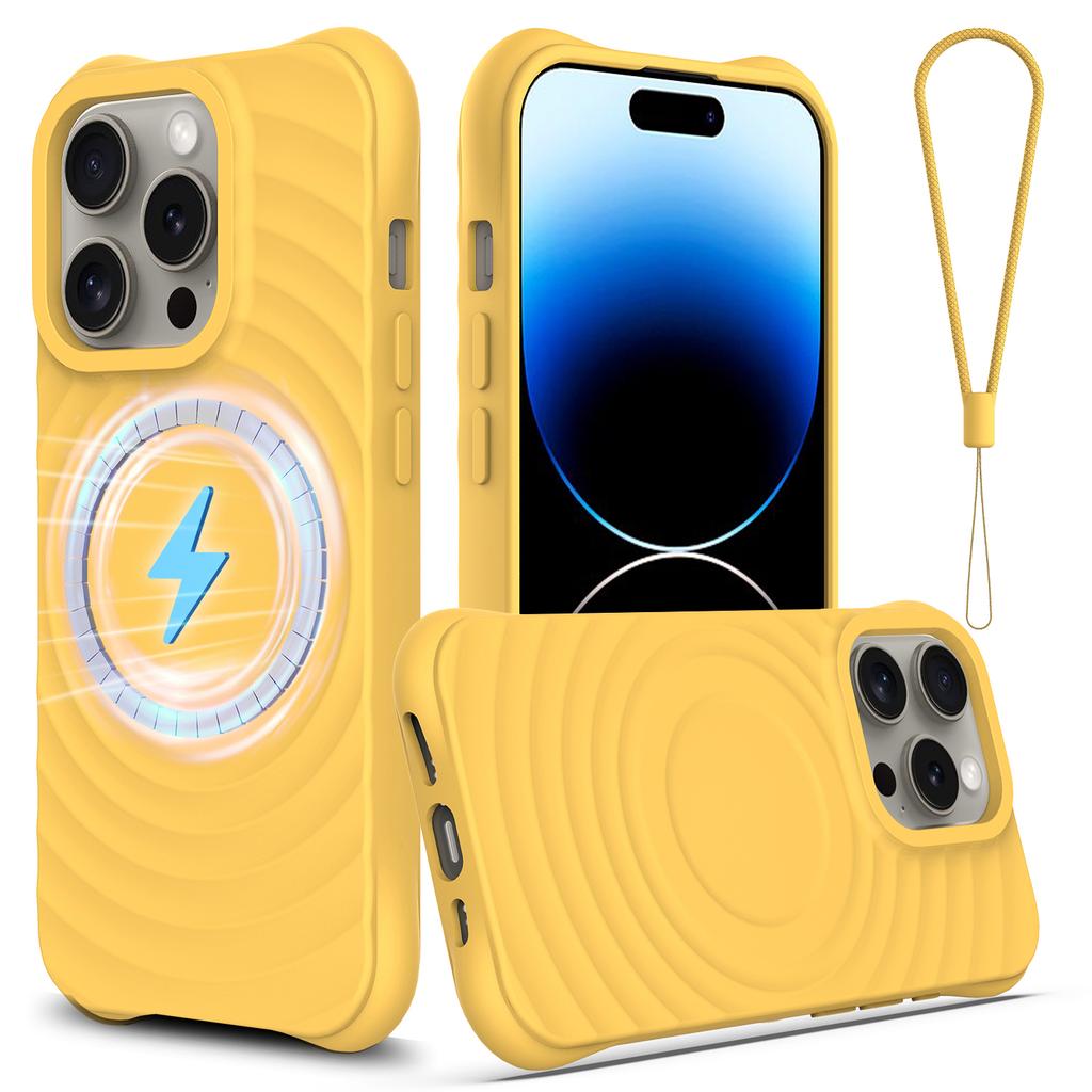 Für iPhone 14 Pro Hülle Wasserwellenstruktur Flüssigsilikon Schlanke Handyhülle Kompatibel mit MagSafe