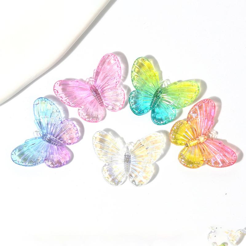 10pcs Acrylic Butterfly Beads Decoration Colorful Transparent Loose Spacer Beads for DIY Making Bracelet Necklace Accessory