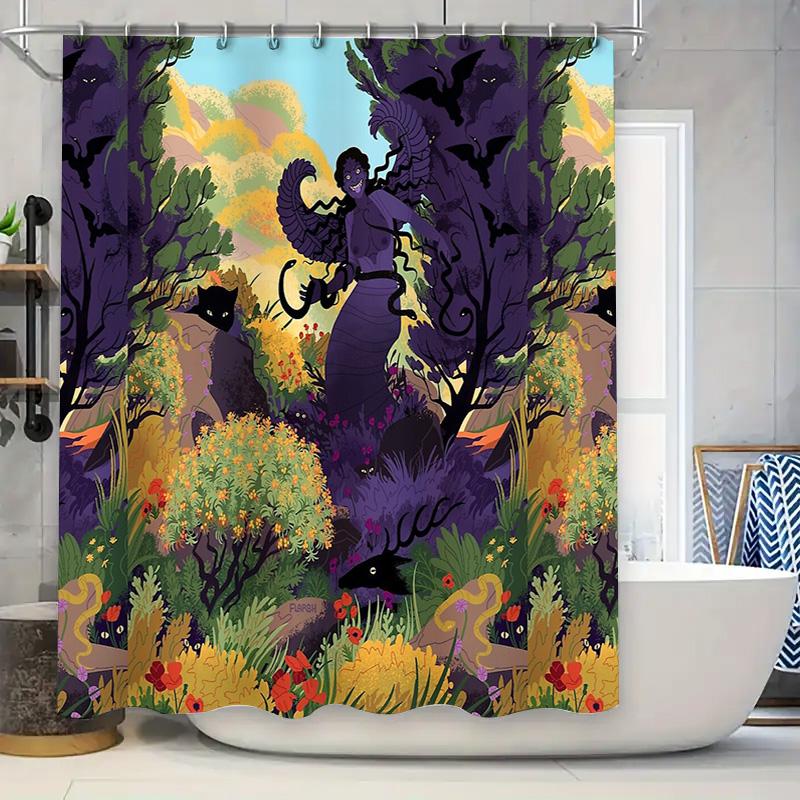 

Gothic Floral Bat Shower Curtain Dark Academia Home Decor Halloween Spooky Vintage Victorian Ethereal Wall Tapestry Room Divider W60H190(CM)-1 Pcs