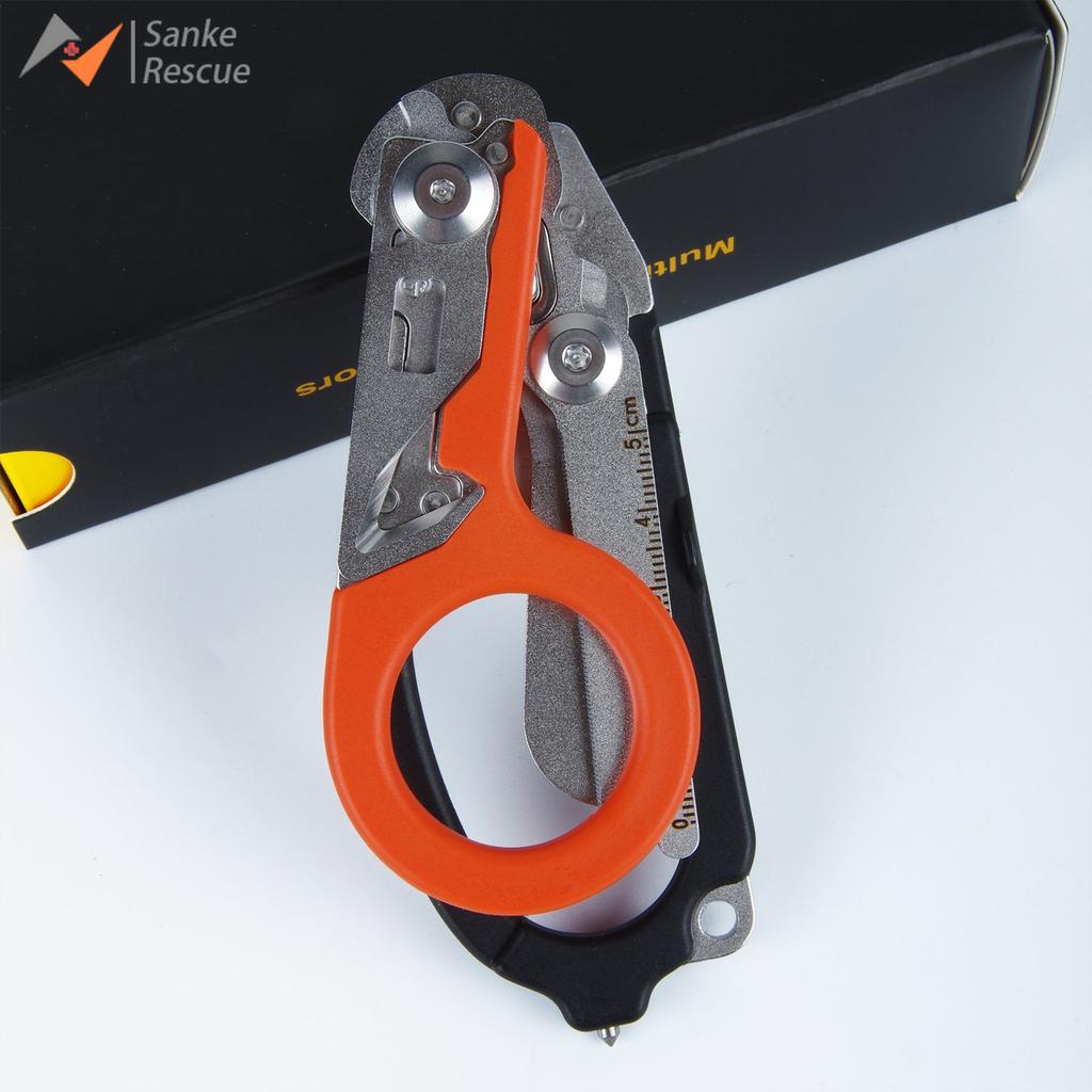 Sanke Rettungs-Traumaschere, Notfallschere, Werkzeug aus Edelstahl, faltbare Traumaschere mit Riemenschneider, Glasbrecher, EDC