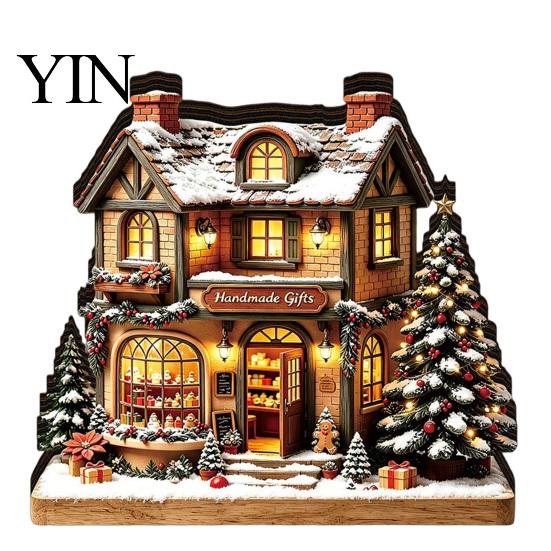 Decorazione Albero di Natale Ornamento Casa Luminosa, Tavolino in Legno a LED per Festa Ornamenti da Appendere Esposizione Villaggio Festivo, Set di Ornamenti Luminosi