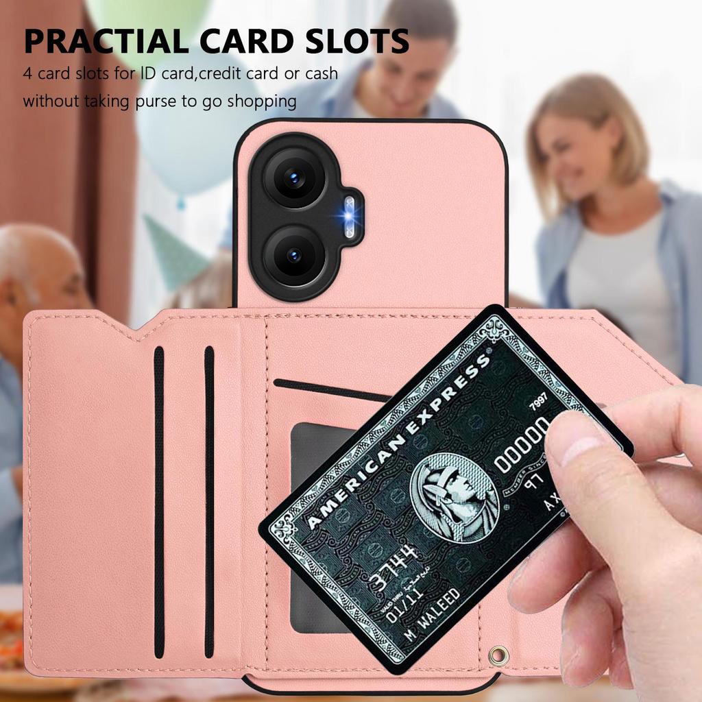 For Xiaomi Redmi Turbo 4 Pro 5G Case Card Holder Kickstand Skin-Touch Phone Cover with Wrist Strap