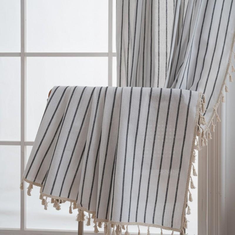 French Style Woven Cotton Linen Curtains Kitchen Window Semi-Sheer Decorative Panel Rod Pocket Grommet Hook