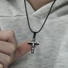 Stainless Steel Double-layer Cross Leather Rope Necklace for Women Men Silver&Black Trendy Jewelry Gift