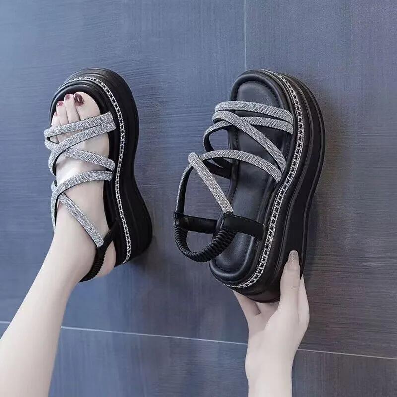 Fashion Fashion Cross Strap Wedge Heel Sandals Woman Summer Chunky Platform Slingbacks Women Slippers Thick Bottom Slides Flip Flops