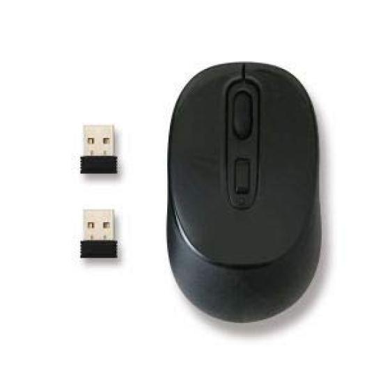 HIDISC Wireless Mouse Black Connects To 2 PCs and Easily Switches with 2 Receivers