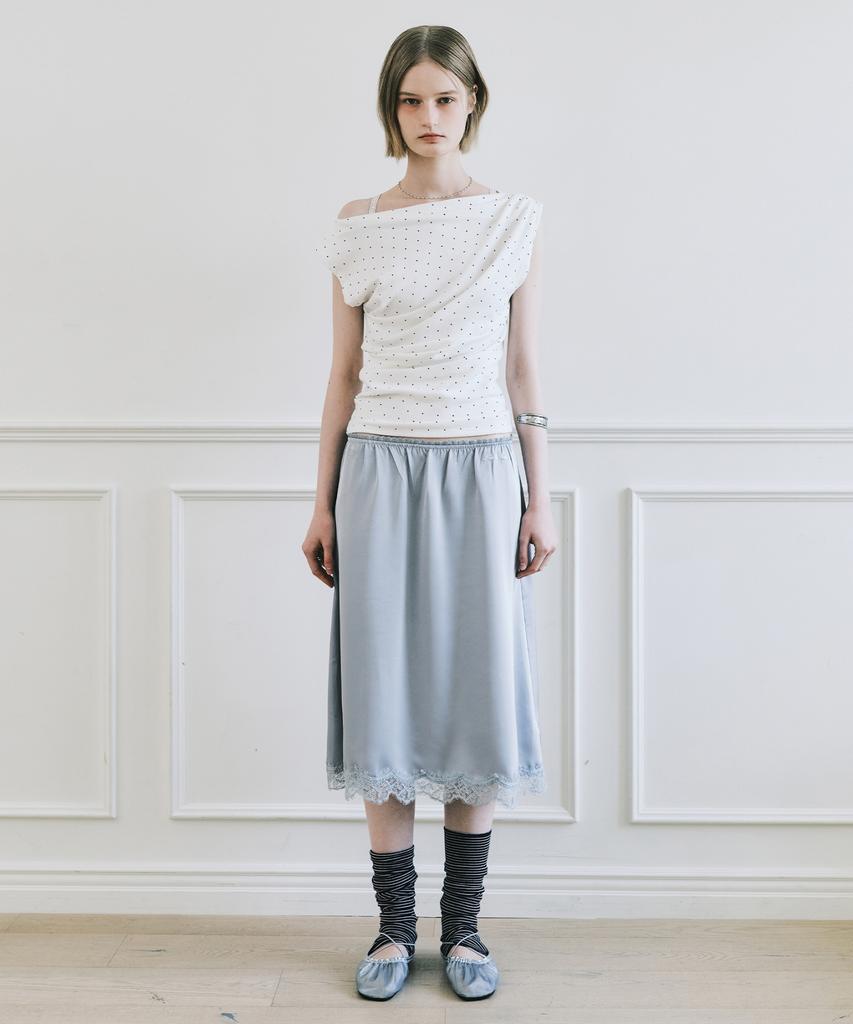 Nigaennikol Satin Lace Long Skirt_Light Gray