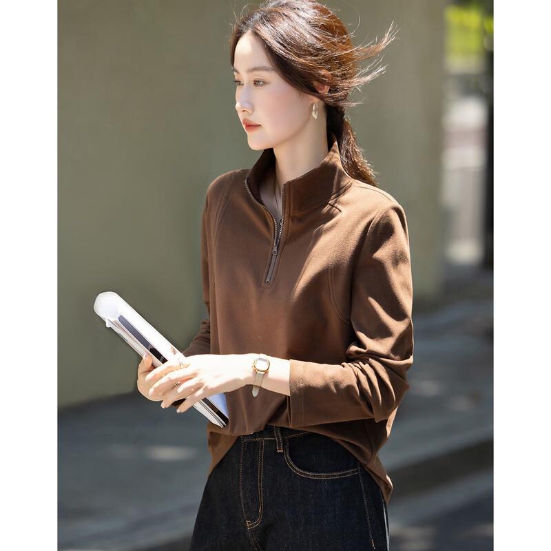 Demana Cloud-feel German Velvet Half-Zip Stand Collar Sweatshirt S