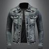 Neue + europäische Mode-Stehkragen-Jeansjacke, trendige elastische Jeansjacke, männliche Mode
