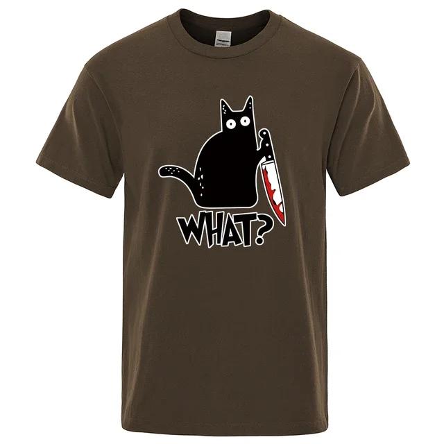 Legrační nůž Kočka Kreslené tričko s potiskem Muži Móda Ležérní Krátké rukávy Volné Velké bavlněné tričko Léto Prodyšná trička