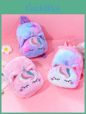 Unicorn Plush Childrens Backpack With Air Cushion Straps For Girls Daily Use