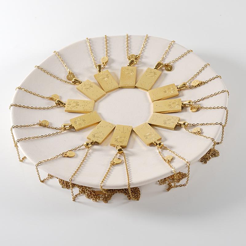 18K Gold Stainless Steel Zodiac Pendant Necklace - Square Constellation Design for Women