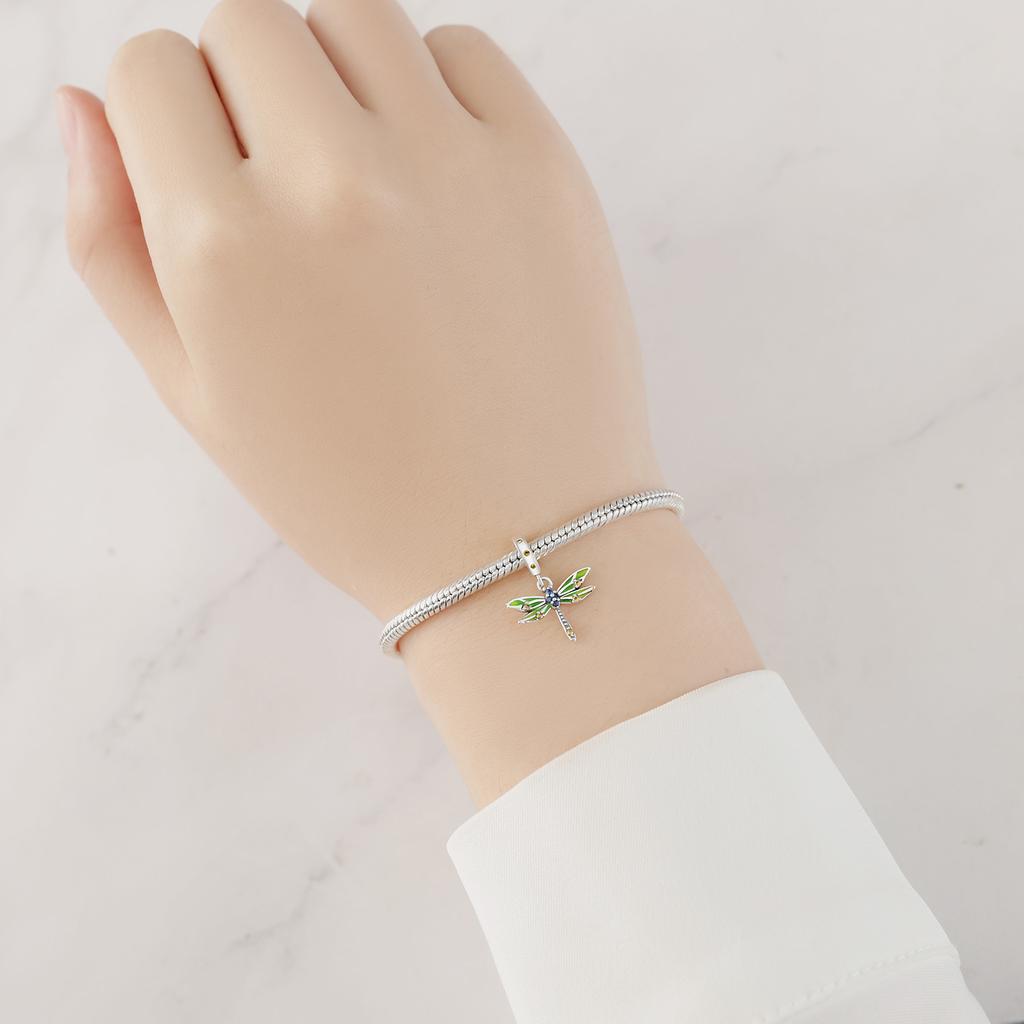 Bead Charms Copper Charm Bead Charms Authentic Green Dragonfly Insect Pendant Bead Charms Compatible With Bracelets Jewellery Diy Women Gift Accessory