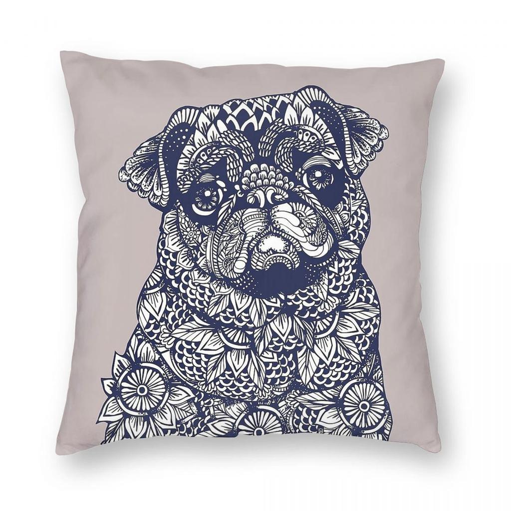 Mandala Of Pug Square Pillowcase Polyester Linen Velvet Pattern Zip Decorative Sofa Seater Cushion Cover 45X45