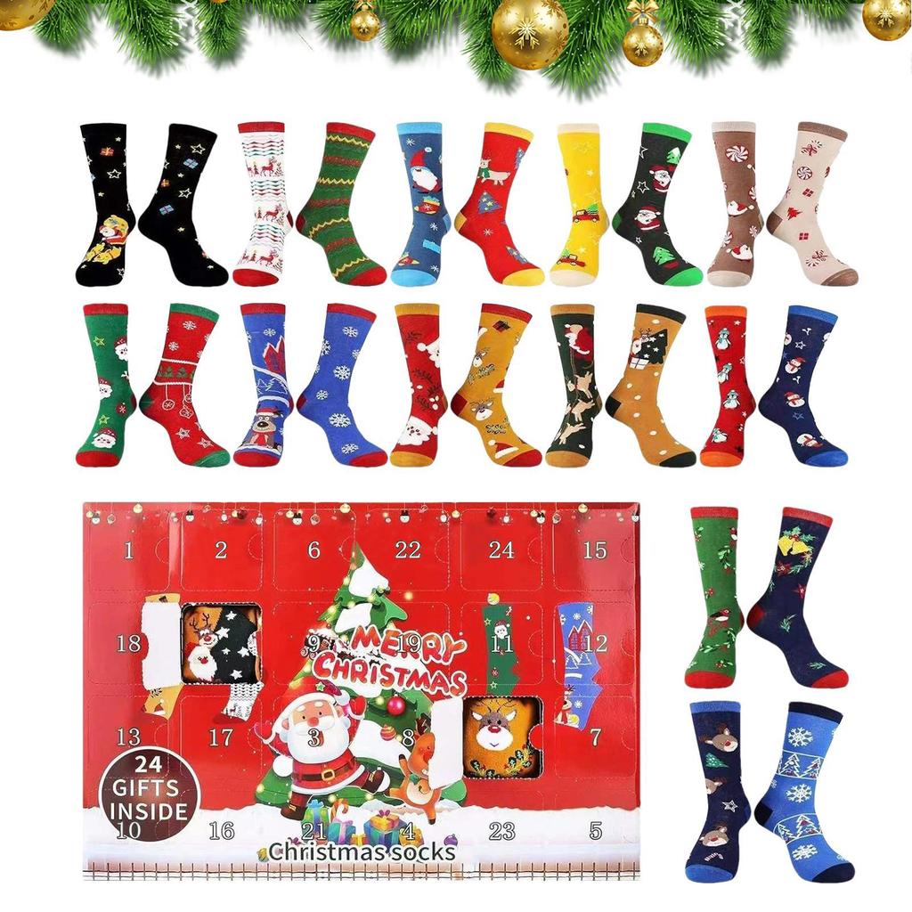 Christmas Countdown Calendar 24-Day Funny Soft Advent Countdown Calendar with Socks for Family Gathering Friends Teens Adults