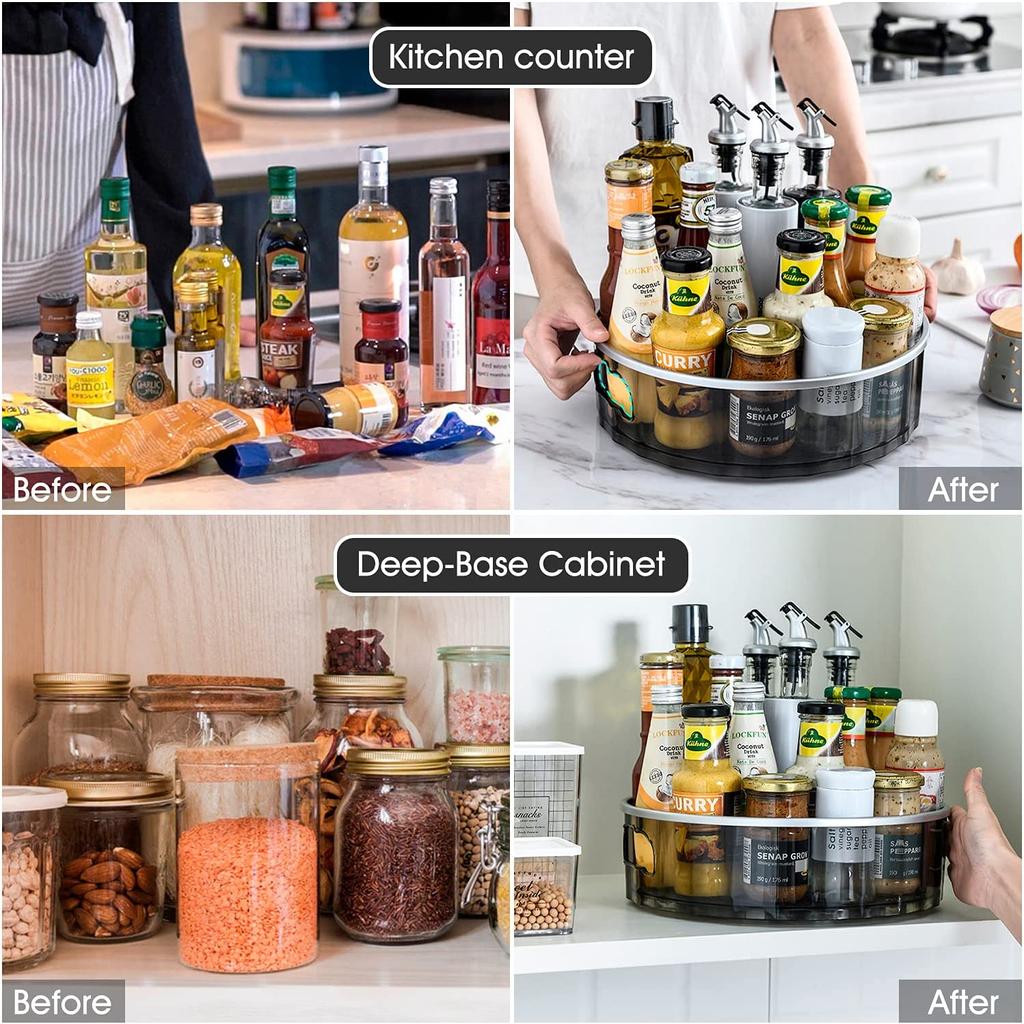 2 Sizes Lazy Susan Turntable Spinning Spice Rack Organizers Multifunctional Round Clear Rotating Cosmetic Containers