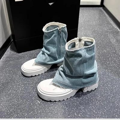 Mode 2025 Sommer Damenstiefel mit seitlichem Reißverschluss Mode Cowboy Sandalenstiefel Zehenfrei Dicke Plateausohle Lässig Bestseller Sandalenstiefelzapatos