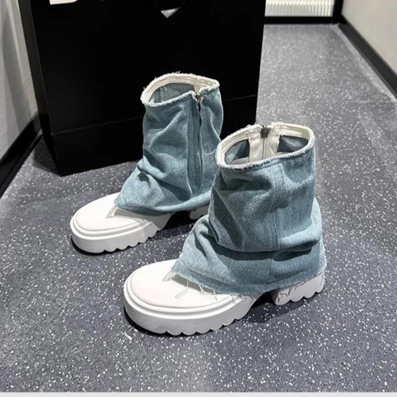 Fashion 2025 Summer Side Zipper Women's Boots Fashion Cowboy Sandal Boots Open-Toe Thick Platform Casual Best Seller Sandal Bootszapatos