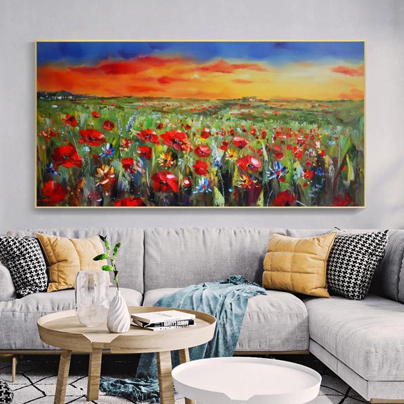 Golden Flower Abstract Home Decor Oil Painting Printed On Canvas Wall Art for Living Room Modern Posters Vintage Quadros Nordic