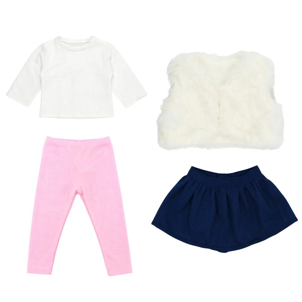 4Pcs Doll Clothes Skirts Vests Boots,Cute Daily Autumn/Winter Set For 43CM Baby Doll&18Inch American Doll Accessories,Girl Toys