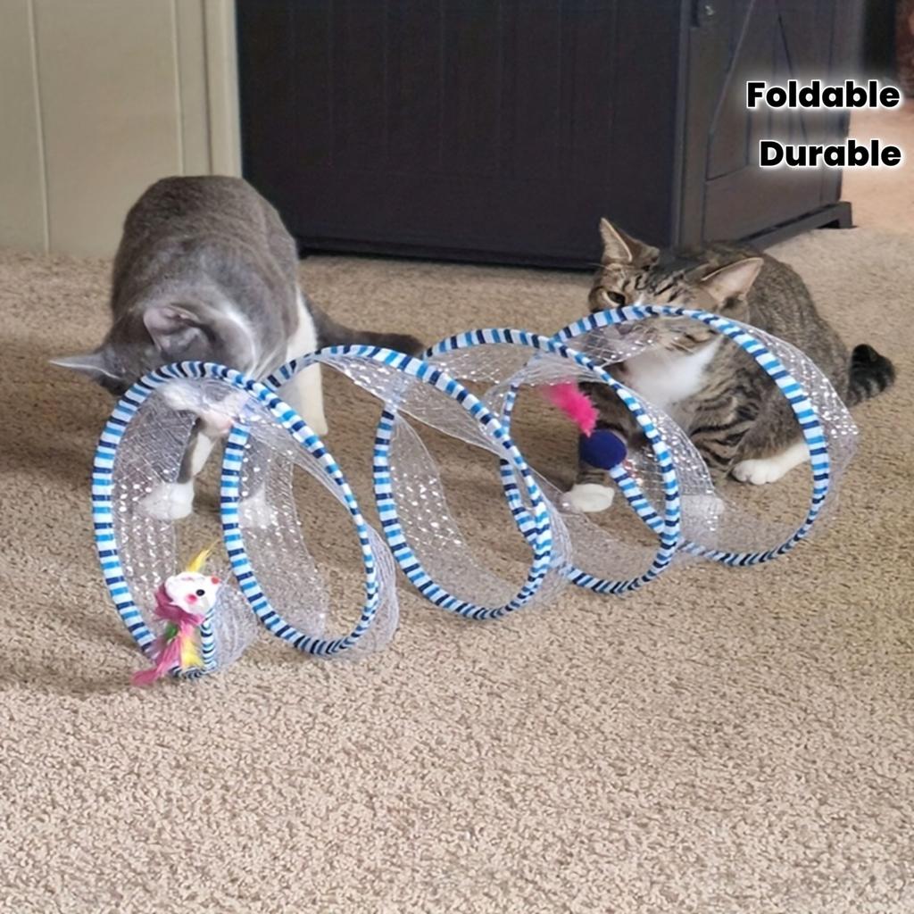 Interactive Tunnel Game Tube Artificial Feather Mouse Toy Stimulates Indoor Cats Kittens Pet Activities