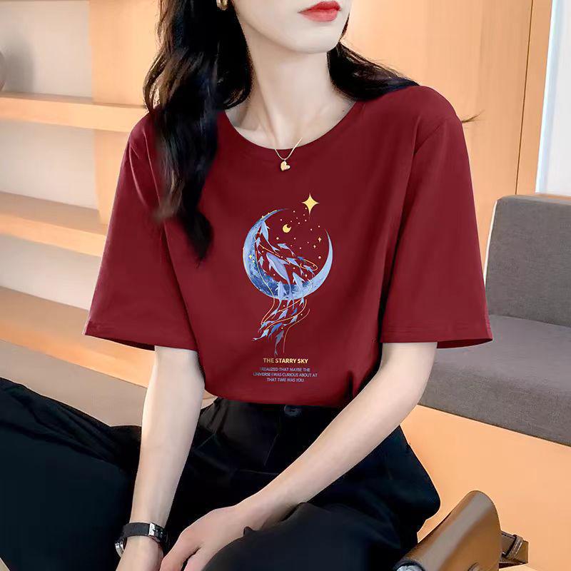Women's 2025 Summer Unisex Round Neck Printed Short-Sleeve Loose Cotton T-Shirt