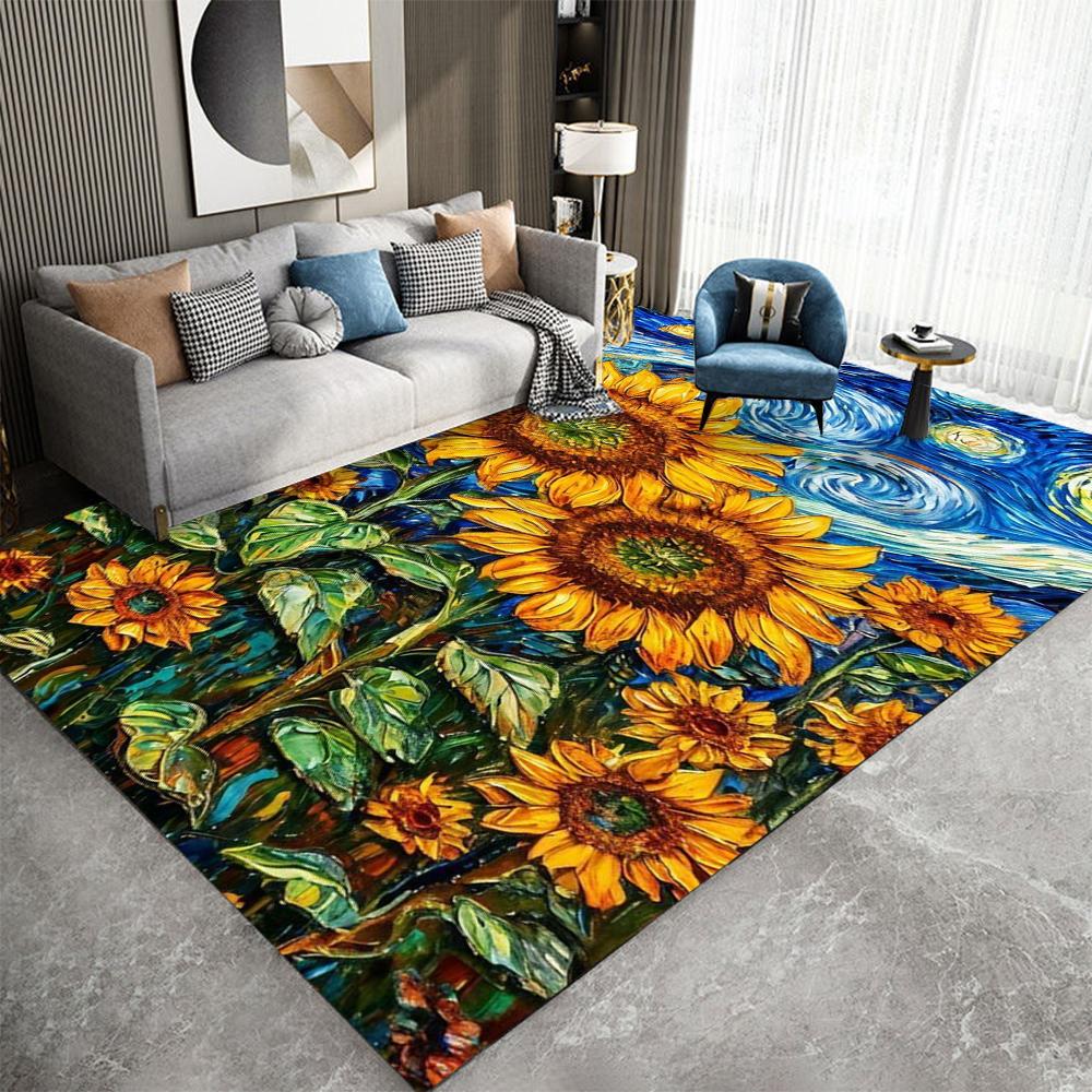 V-Vincent Van Gogh Impressionist Art Floor Carpet Kids Room Bedroom Home Decoration Balcony Anti-Slip Doormat Living Room Hotel