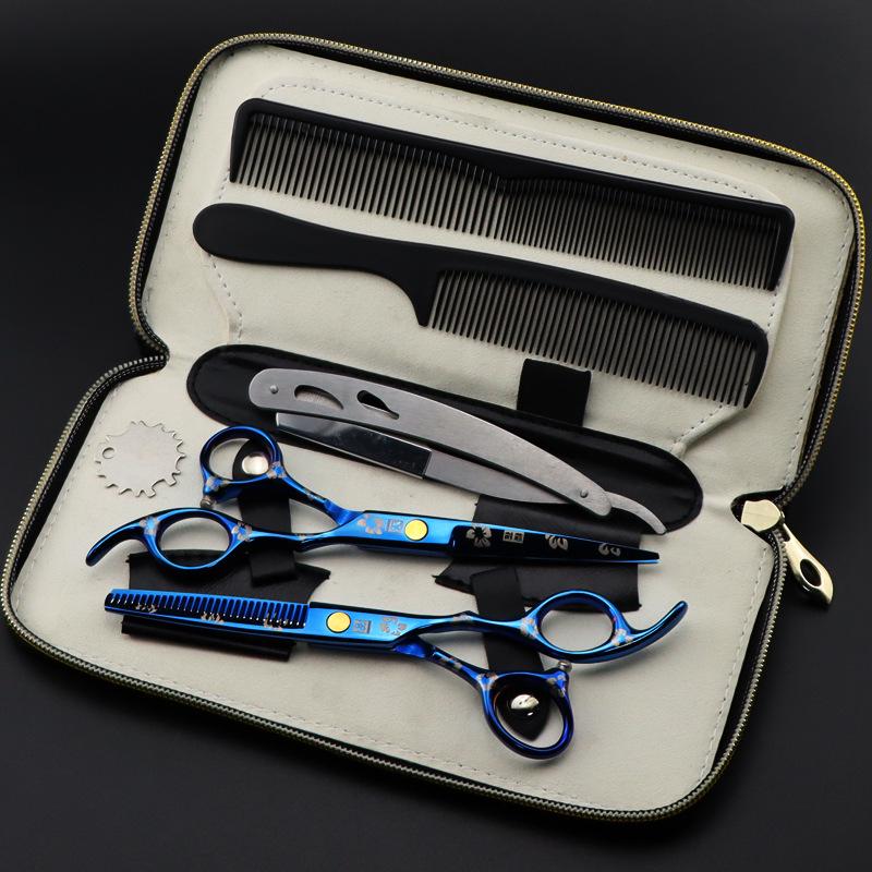 6.0-Inch Cherry Blossom Style Hairdressing Scissors Set - Straight, Bangs, and Serrated Scissors for Barbers