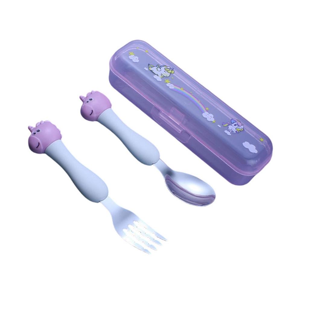 304 Stainless Steel Forks And Spoons Cutlery Set With Spoon And Fork, Cute Cartoon Tableware With Box For Travel