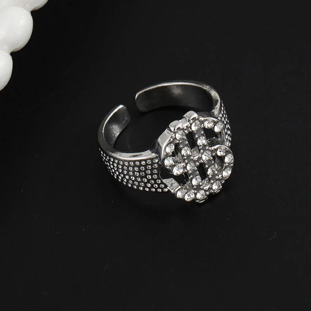 Charm Gold Dollar Sign Ring for Women Men Inlaid Rhinestone Trendy Valentine's Day Couple Jewelry Gifts Resizable