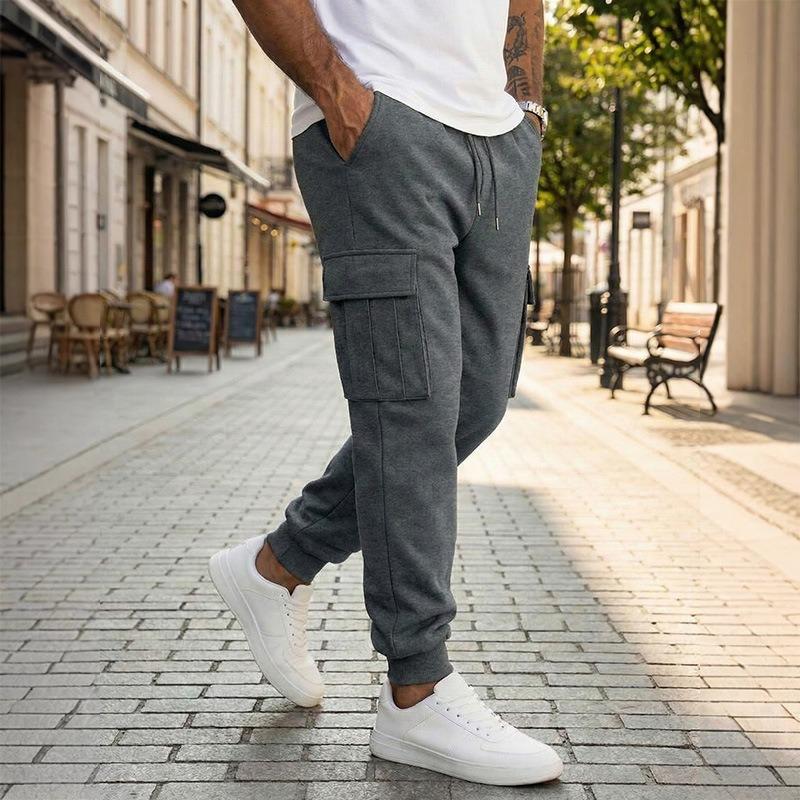 Mens Cargo Jogger Pants Drawstring Waist Casual Track Pants S серый