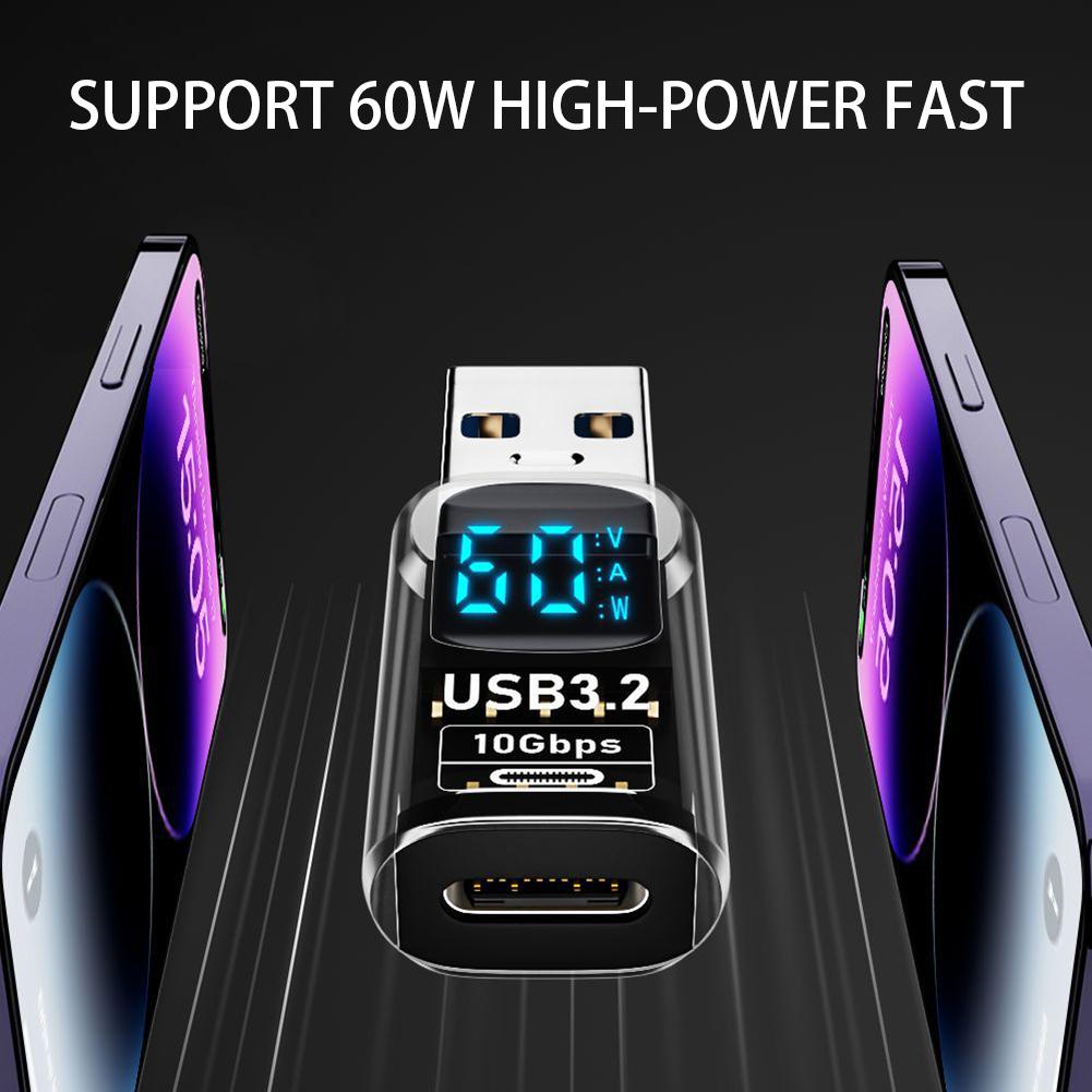 USB 3.2 Digital Display Adapter Fast Charge Data Sync To Smart Phone Laptop 10Gbps Smart Chip Power Meter Tester LED Display